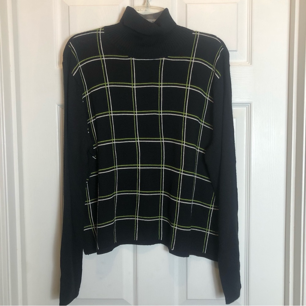Norton Studio Turtleneck Sweater with Grid Pattern on Front. Size L